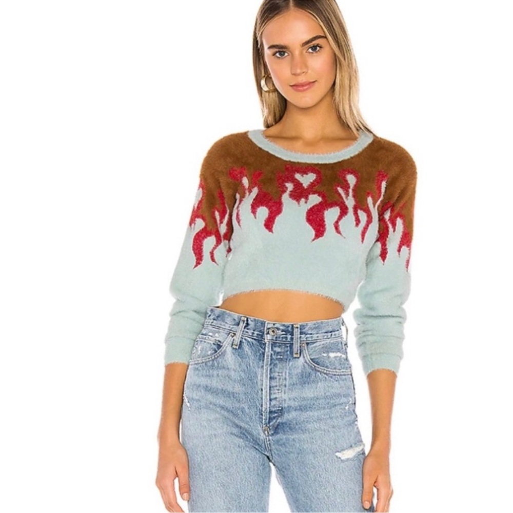 For Love & Lemons Flame Mohair Sweater Bonfire Size small fuzzy cropped revolve